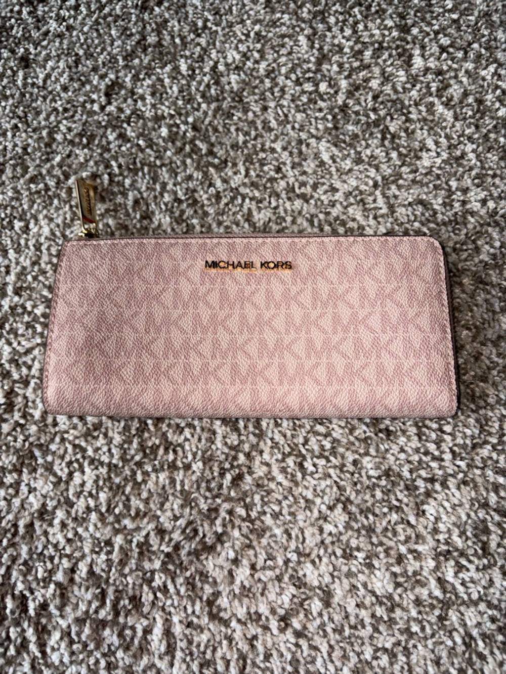Michael Kors Blush Logo Zip-Around Wallet with Gold Accents